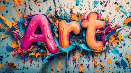 Colorful 3d lettering with paint splashes, abstract creative expression conceptの素材