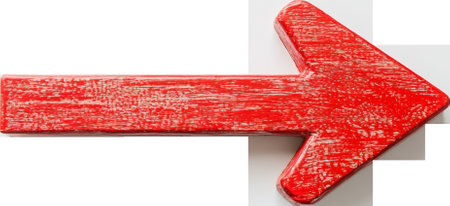 Red arrow on transparent background, direction indication. Navigation and guidance conceptの素材