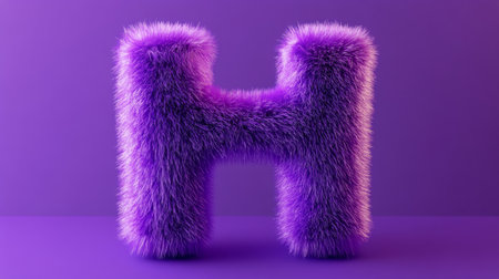 Furry letter H in vivid purple tones against matching background. Creative typography and design conceptの素材