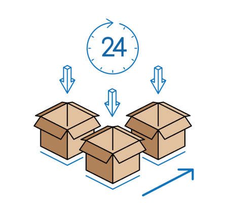 Cardboard boxes with clock isolated on white backgroundのイラスト素材