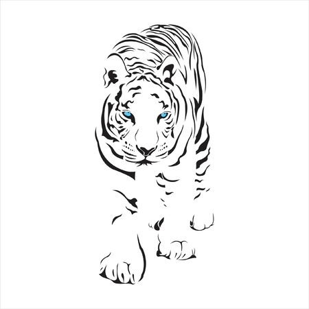 Tiger,silhouette,details,lion,hunter,mammal,stripe,tattoo,black,white,blue eyes.のイラスト素材