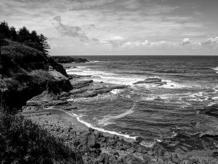 Rock Beach in Sunshine, Black and White landscapeの写真素材
