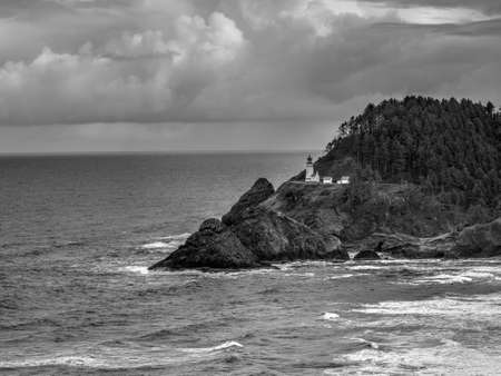Lighthouse on Stone Cliff, Oregon Stateの写真素材