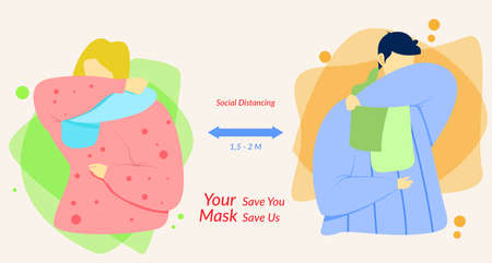 Illustration graphic of social distancing, save from virus