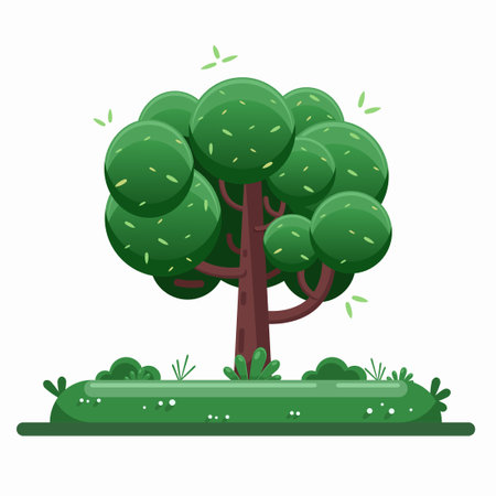 Green tree isolated on white background. Cartoon style. Vector illustration.のイラスト素材