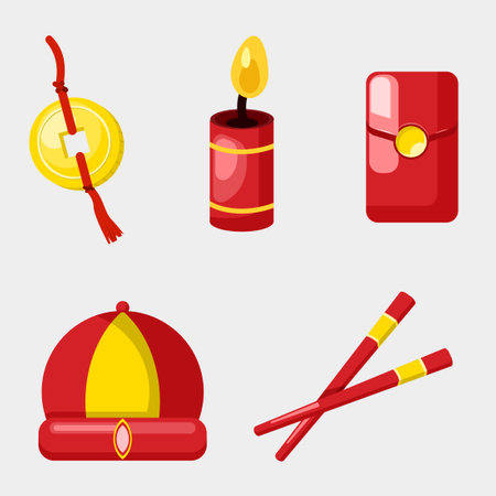 Chinese New Year icon set. Cartoon illustration of 9 chinese new year icon set for web designのイラスト素材