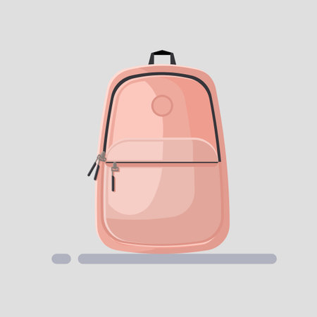 Pink school backpack isolated on gray background. Vector illustration in flat style.のイラスト素材