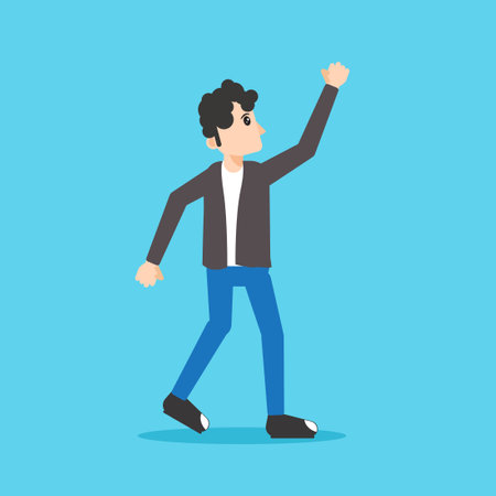 Happy man with raised hand. Vector illustration in a flat style.のイラスト素材