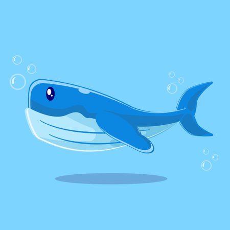 Cute cartoon whale in blue water. Vector illustration for your designのイラスト素材