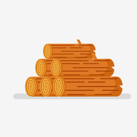 Pile of logs isolated on white background. Vector flat illustration.のイラスト素材