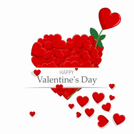 Valentines day card with red hearts on white background. Vector illustrationのイラスト素材