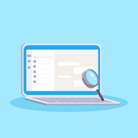Laptop and magnifying glass vector illustration. Flat design style.のイラスト素材
