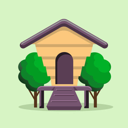 Dog house in the park. Vector illustration in flat design style.のイラスト素材