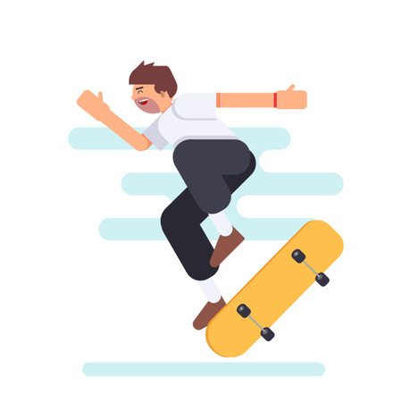 Skateboarder jumping on skateboard. Flat style vector illustration.のイラスト素材
