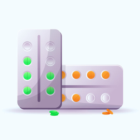 Pills in blister pack. Vector illustration in flat cartoon style.のイラスト素材