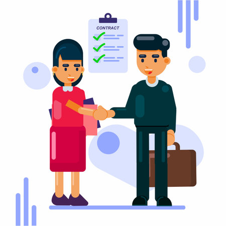 New employee with HR staff complete sign contract, welcome new employeeのイラスト素材