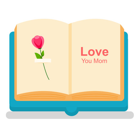 Open book with a red rose on a white background. Vector illustration.のイラスト素材