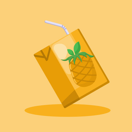 Pineapple juice box icon. Vector illustration in flat style.のイラスト素材