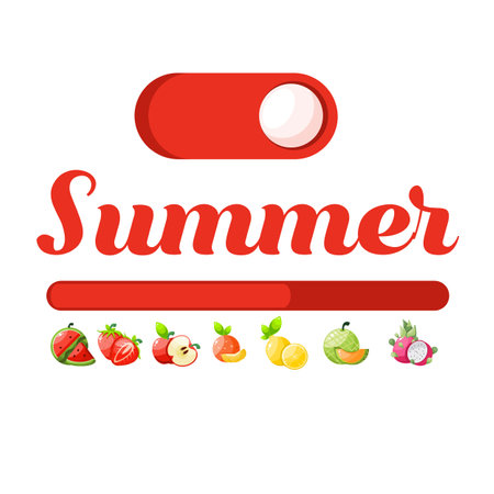Summer lettering with fruits. Vector illustration in flat cartoon style.のイラスト素材