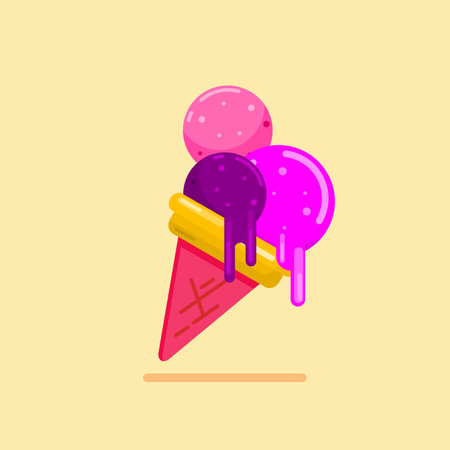 Ice cream cone vector illustration in flat style. Colorful ice cream iconのイラスト素材