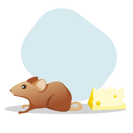 Illustration of a brown mouse and a piece of cheese on a white backgroundのイラスト素材