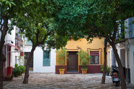 Street alley with houses in Seville, Spainのeditorial素材