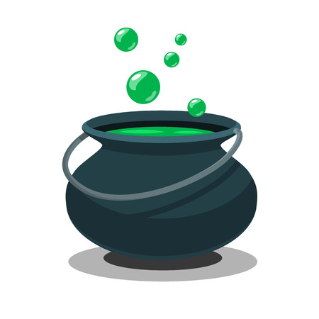 Cartoon Halloween witch cauldron with green potionのイラスト素材