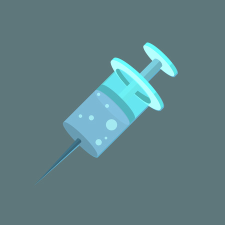 Syringe icon with vaccine in flat style isolated on gray. Needle illustrationのイラスト素材