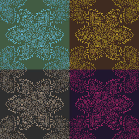 Dark round ornamental background with decorative frame. Retro napkin design in flat and simple styleのイラスト素材