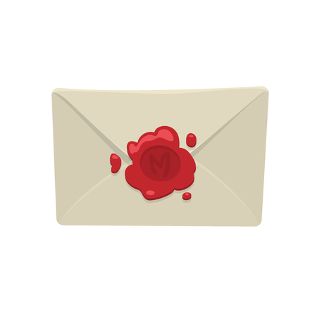 Cartoon white envelope with red wax seal isolated on white background.のイラスト素材