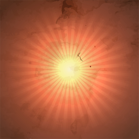 Vintage Sun Rays illustration template on old paper with stains textureのイラスト素材
