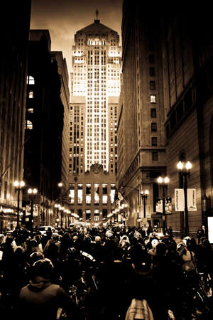 Chicago, Illinois. USA. Sept 30, 2011 - Grunge image of protesters block the financial district streets in Chicago.のeditorial素材