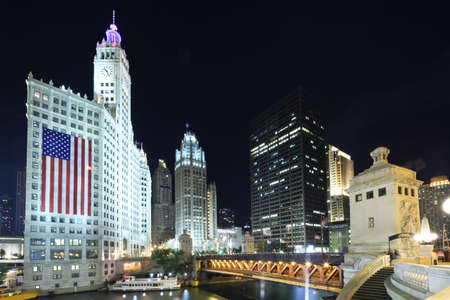 Chicago, Illinois. USA. September 13, 2011 - Image of the Chicago skyline along the Chicago river.のeditorial素材