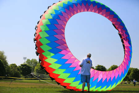 Chicago, Illinois. USA - May 19, 2012: Image of a kite being flown by a member of Chicago Kite Company.のeditorial素材