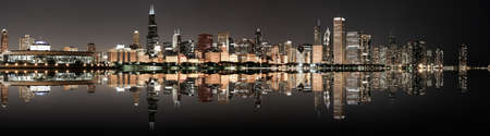 Chicago panoramic skyline at nightの写真素材