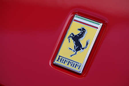 Chicago, USA - September 9 : Ferrari Fest 2012 held in Chicago, Ill. on September 9, 2012. Image of the Ferrari logo on a red hood.のeditorial素材