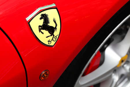 Chicago, USA - September 9 : Ferrari Fest 2012 held in Chicago, Ill. on September 9, 2012. Image of a red Ferrari fender.のeditorial素材