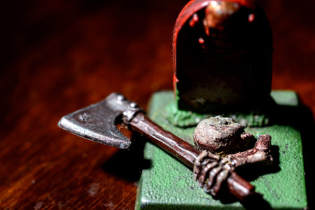 rol playing game miniature of table top game hammer of war and strategy game of an undead army of skelleton and zombies for RPG games and halloweenの写真素材
