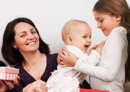 Portrait woman with young childrenの写真素材