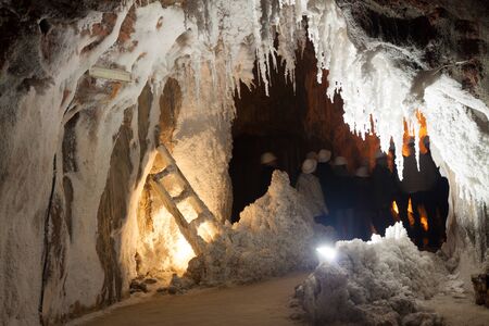 Group of tourists visiting salt mineの写真素材