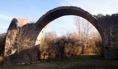 remains of bridge ( Pont del Diable) over  Cardener river in Cardona. Catalonia, Spainの写真素材