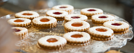 exquisite round cookies with jam in a crystal vaseの写真素材