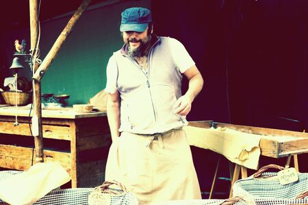 male baker orking in street bakeryの写真素材