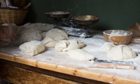 process of making bread in a traditional bakeryの写真素材