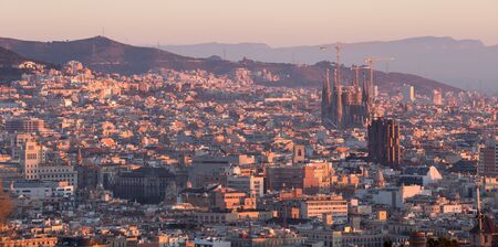morning panoramic view of picturesque Barcelona cityscape, Spainの写真素材