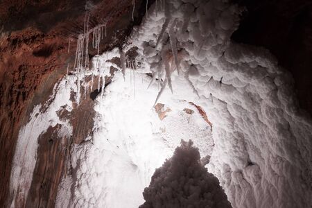 White realy salty stalactites  at   salt caveの写真素材