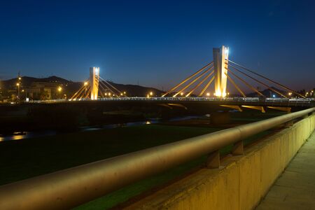 evening view of illumination of bridge. Santa Coloma. barcelona. Cataloniaの写真素材