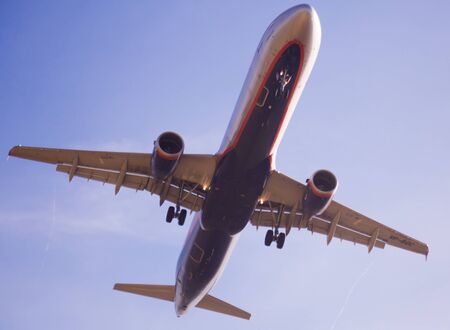 BARCELONA, SPAIN - MARCH 09, 2017:  Aeroflot Airlines plane landing in El Prat Airport on time. Barcelona, Spainのeditorial素材