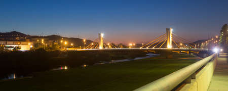 night view of illumination of bridge. Santa Coloma. barcelona. Cataloniaの写真素材