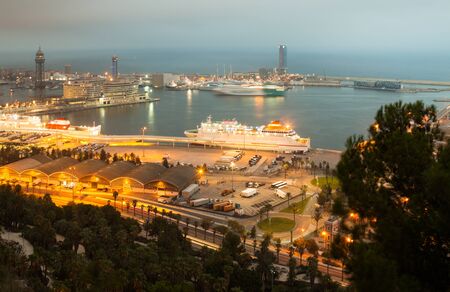 Evening panorama of the city of Barcelona Spain, From the mountain of Montjiuc.の写真素材